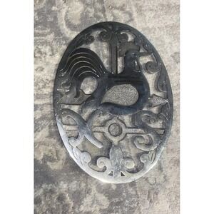 Vintage Rooster Oval Trivet Silvertone Wall Decor Made in Italy 10.5